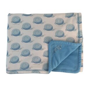 OshKosh Baby Receiving Blanket Blue White Snail Print Reversible Fleece Cotton